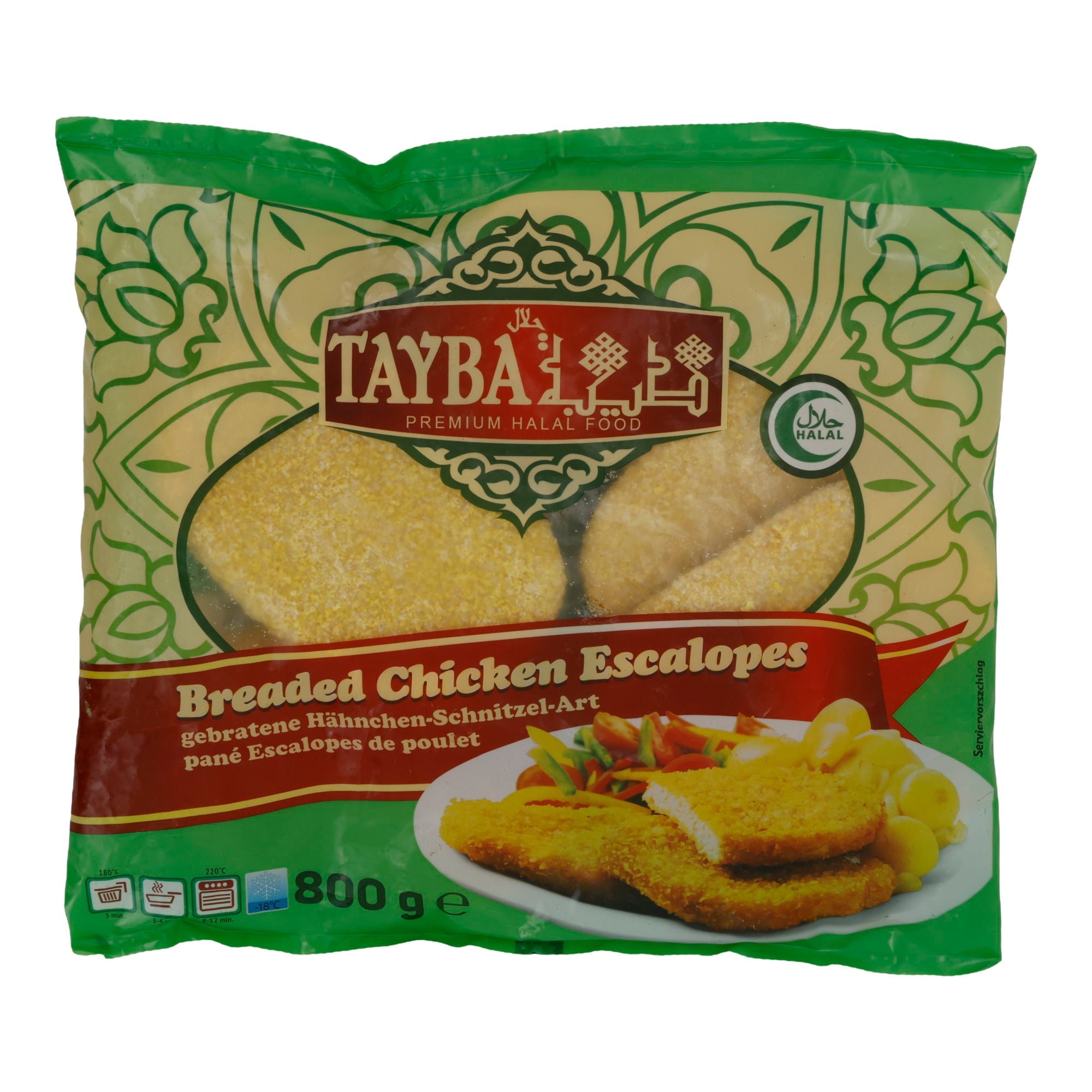 Hähnchenschnitzel Tayba | Breaded Chicken Escalopes | Halal, paniert, tiefgefroren | 800 g TAYBA
